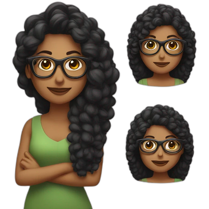 Maestra bonita con gafas pelo negro largo emoji