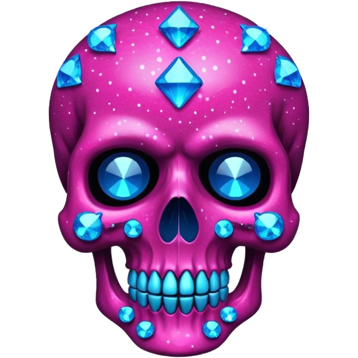 Neon Glittery Sparkly Magenta Skull with Blue Rhinestones emoji