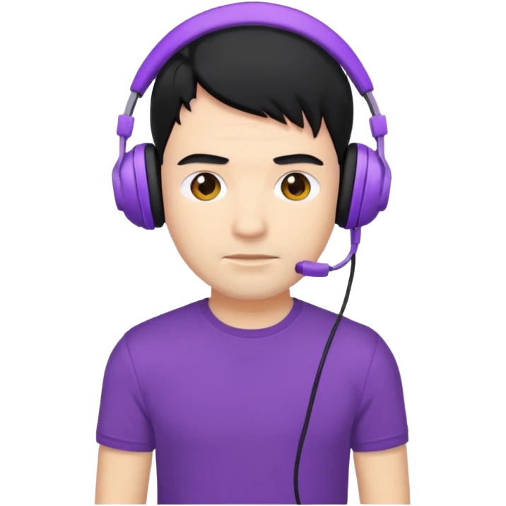 man with purple headphones and tshirt black hair emoji