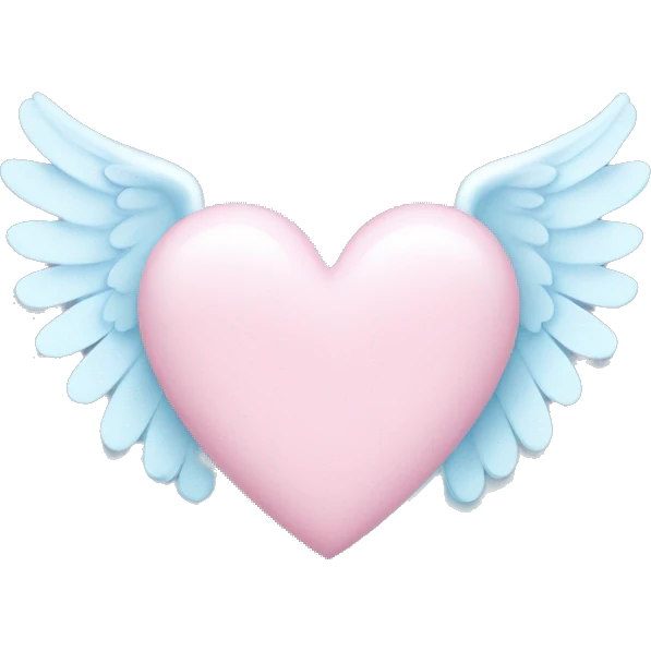 Half light pink heart with half light blue heart with angel wings emoji