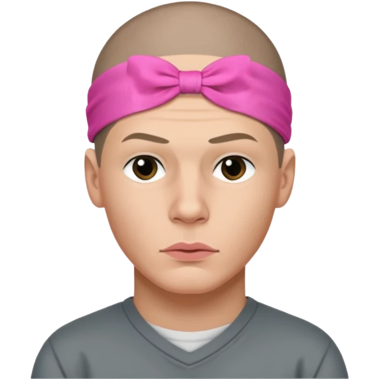 Micheal scofield looks to the side with his lips pursed with a pink ribbon on his head emoji