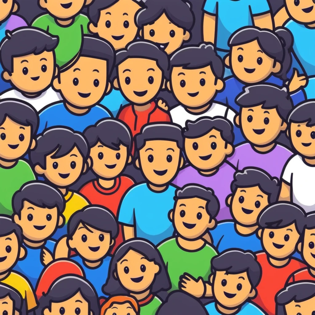 Group of diverse cheerful characters mingling and chatting emoji