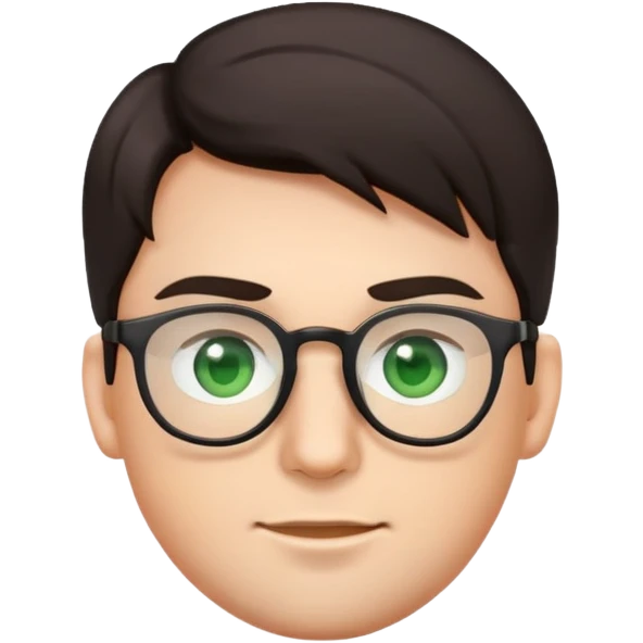 basic male emoji face with glasses, dark hair, and green eyes emoji