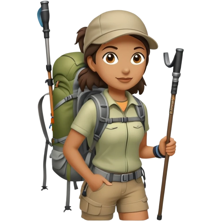 female hiker with backpack and hiking poles emoji