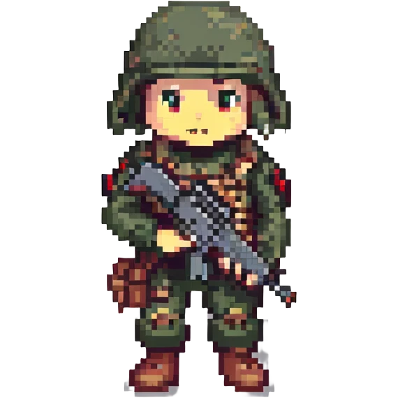 mouse soldier in full military gear, holding an assault rifle, pixel art style emoji