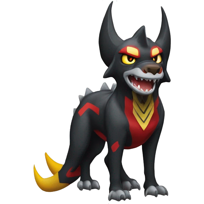 Black Cool Edgy Nargacuga-Houndoom-Garchomp Fakémon  with White and Red and yellow and black Edgy markings emoji
