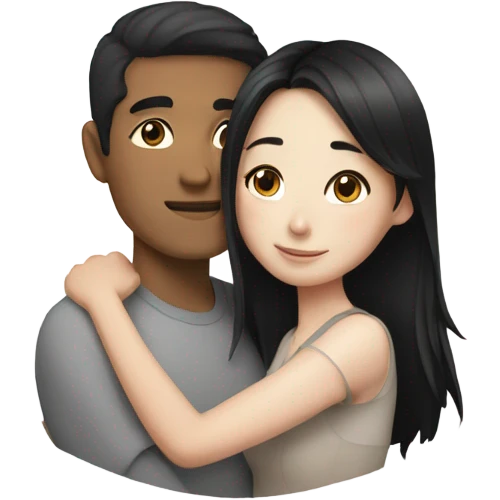 Asian man and black haired white freckled girl hugging  emoji