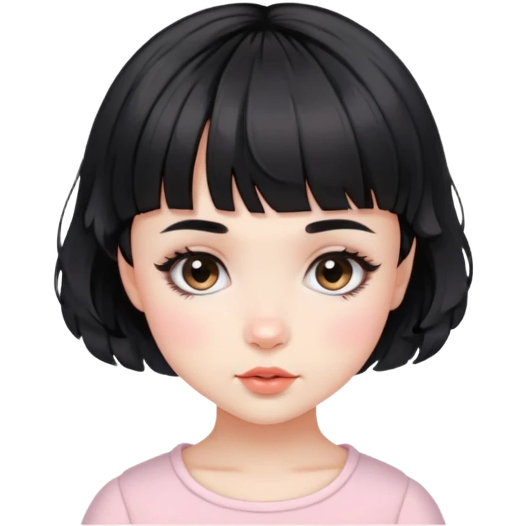 Gorgeous french girl short french haircut wavy hair baby bangs black hair Amelie Beautiful Blushing Petite Girl with beautiful hair aesthetic emoji