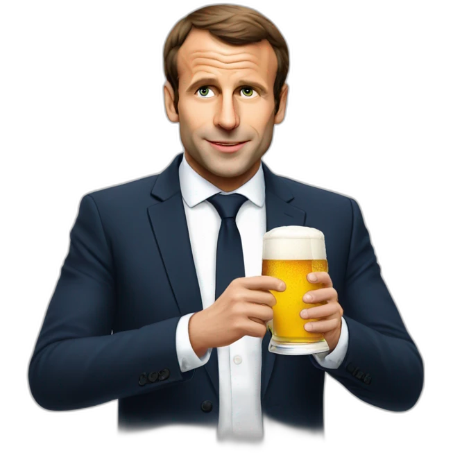 Macron avec une bière emoji