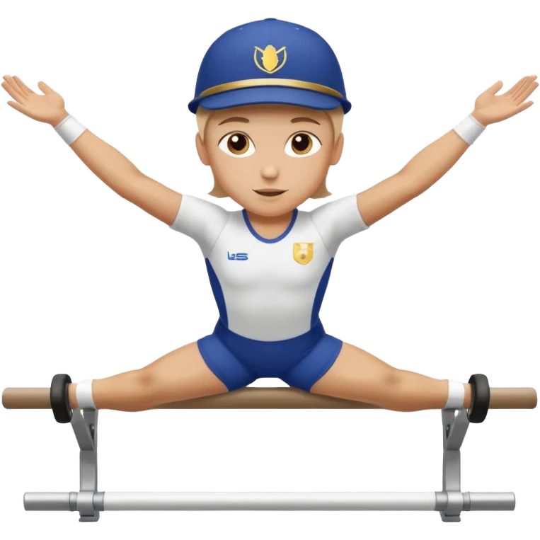white athlete in uniform on the parallel bars wearing a cap emoji