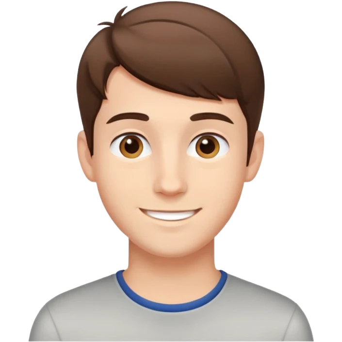 young man with short brown hair and friendly smile emoji