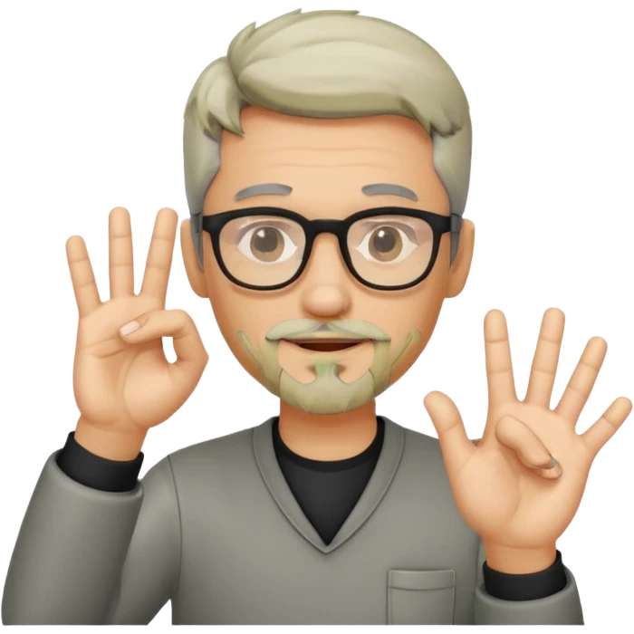 Black gray hair, & goatee with glasses on making okay sign with hand emoji