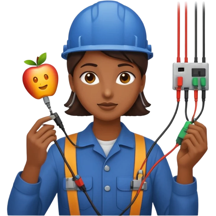emoji of a brown girl electromechanical technician man adjusting electrical wires, apple emoji style, large size emoji