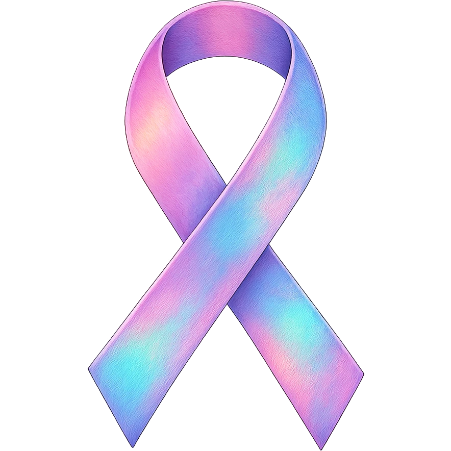 pink ribbon with holographic effect, digital illustration, no background emoji