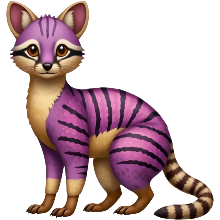 Purple red striped spotted dotted flecked exotic patterned tribal Numbat-Civet-Genet-Caracal-Cheetah-fusion (full body) emoji