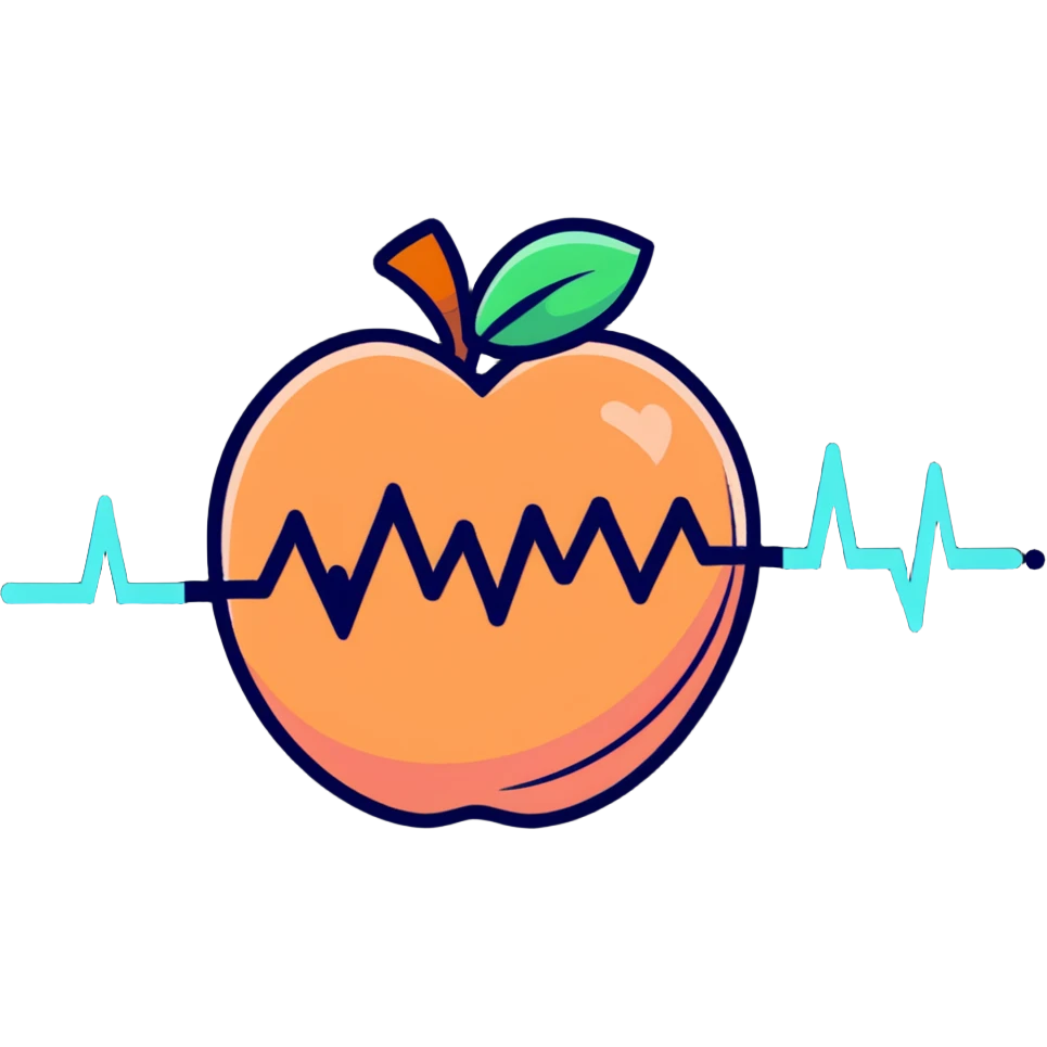 cute cartoon peach with an EKG heartbeat line emoji