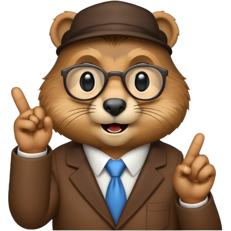 Create a version of the "nerd emoji with finger pointing up" meme with the face of a groundhog emoji