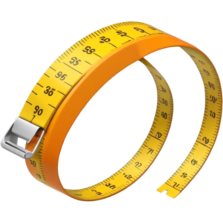 Flat vector illustration of a rolled measuring tape in yellow and orange color, simple bold outlines, minimal shading, emoji style, centered on white background. should look like emoji emoji