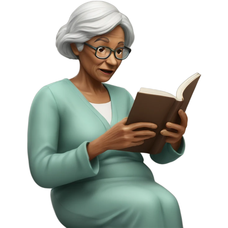 3d hyper realistic senior woman reading  emoji
