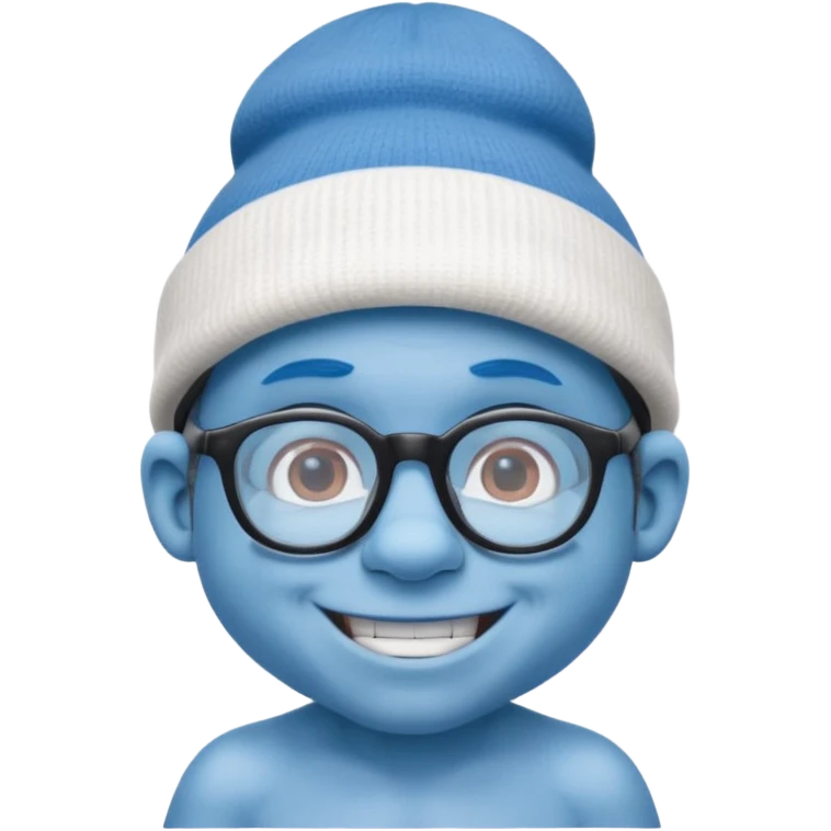 smurf with glasses white beanie no shirt emoji