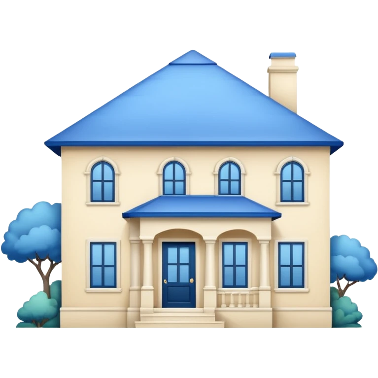a creamy-colored house with blue trim and a blue roof emoji
