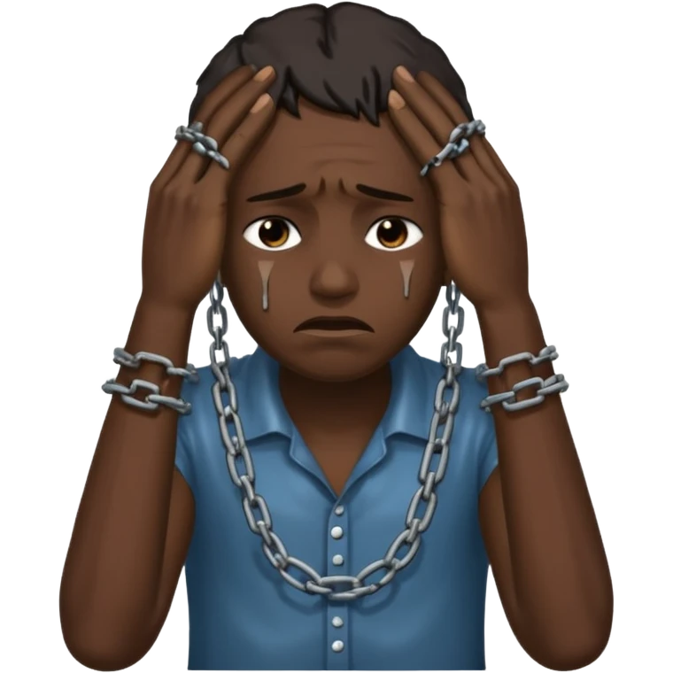 slavery chained hands and head, weeping emoji