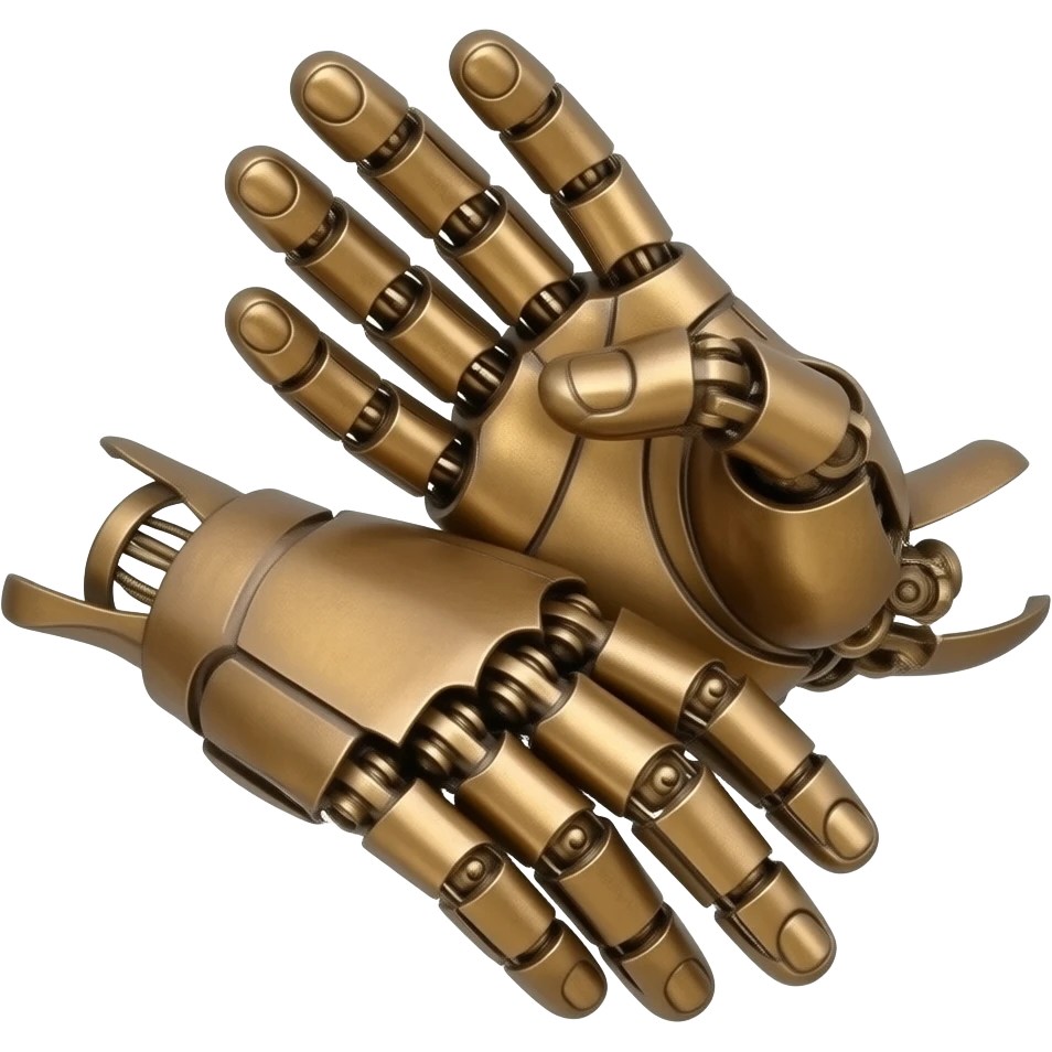 cyberpunk  - the touch of the fingers of two bronze palms as in Michelangelo's painting in the Sistine Chapel, but mechanically constructed emoji