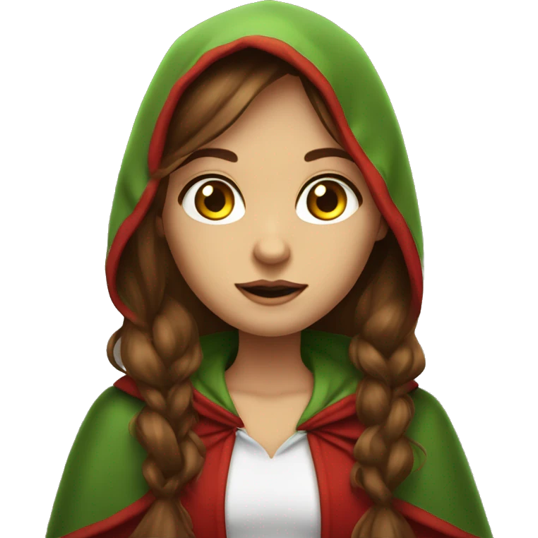 Red riding hood big light green eyes long brown hair with hightlights emoji