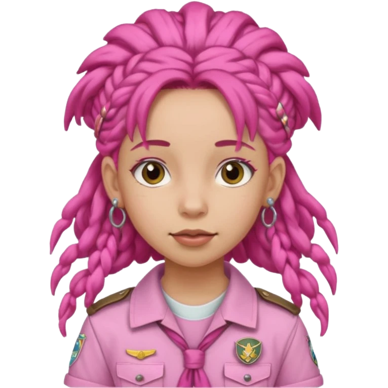 scout girl with pretty pink uniform, pink dreadlocks, and big earrings emoji
