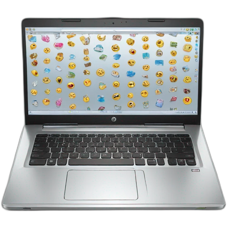 a silver hp pavillion laptop with stickers on it emoji