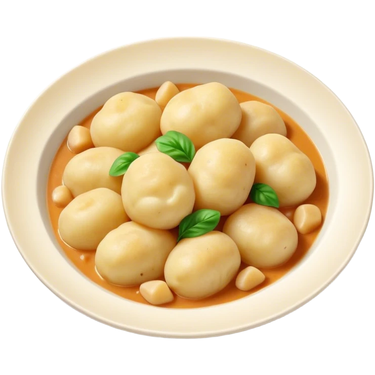 Cinematic Realistic Gnocchi Dish Emoji, showcasing tender potato dumplings in a light sauce rendered with soft textures and inviting, natural lighting. emoji