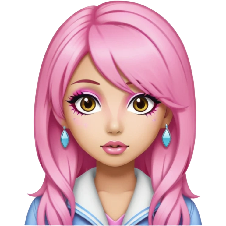 gyaru style, pink hair, pretty makeup, pretty bratz baddie emoji