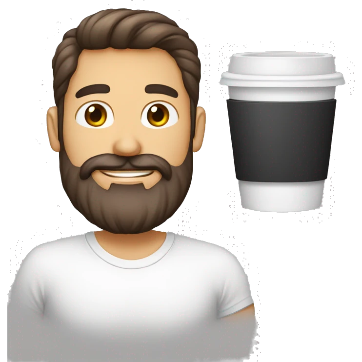 homem branco com barba com um copo café emoji