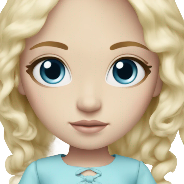 ocean blue doll eyes, blonde hair, feminine, pink, girl, angelic emoji