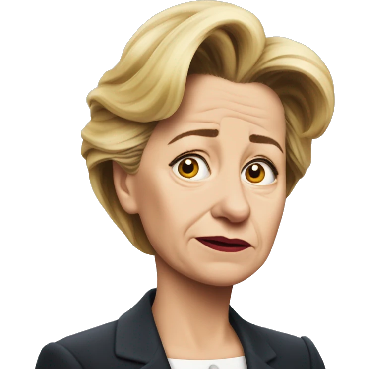 photorealistic Ursula von der Leyen sad emoji
