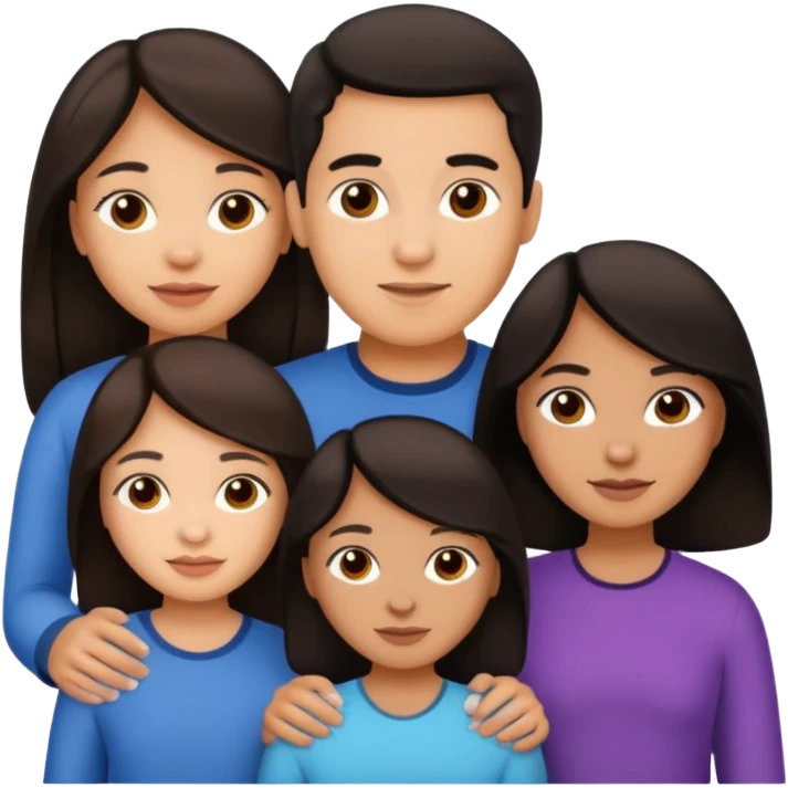 Light skin dark hair, Hispanic family of 6 mom, dad, two 20 yr old daughters, 20 year old son, and 10 year old daughter emoji