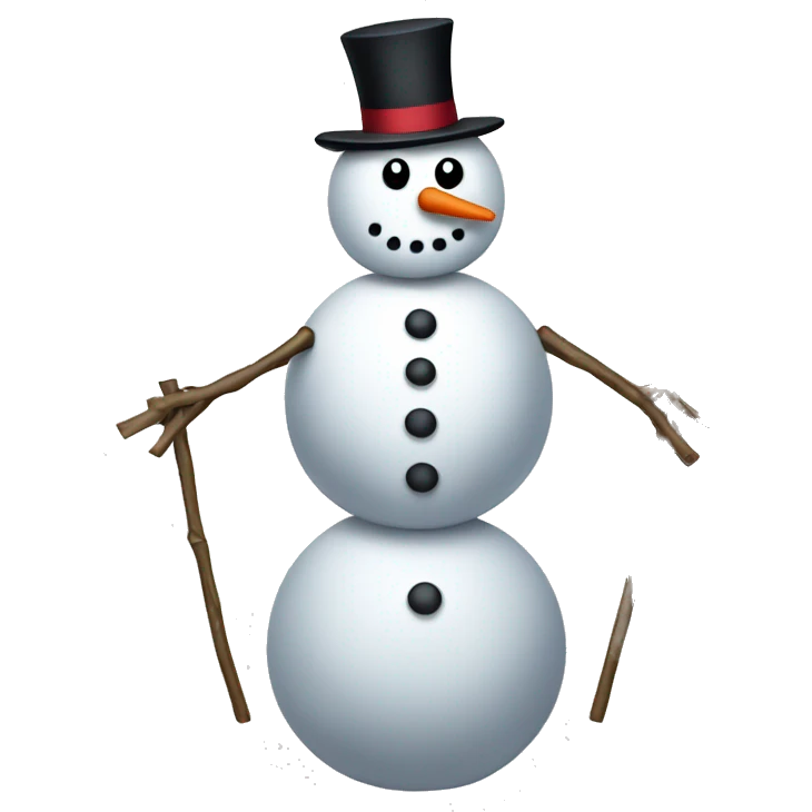 Snowman with sticks for arms with small eyes  emoji