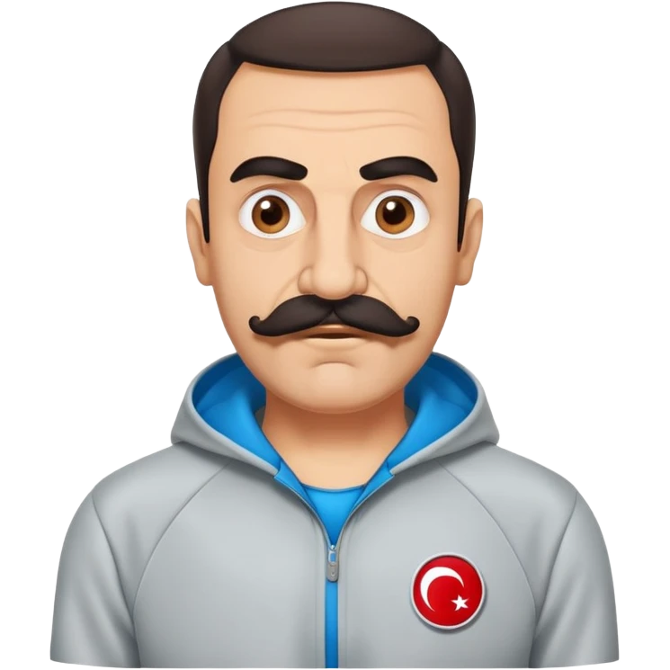 Recep İvedik, recognizable Turkish comedy character, big mustache, thick eyebrows, tracksuit, expressive face emoji
