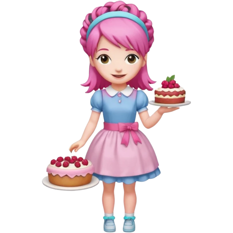 Isolated detaile illustration modern raspberry torte doll figurine full body with pink hair and a hairband emoji
