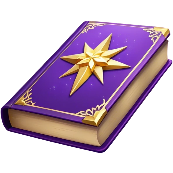 A **violet, glowing book** with **golden edges**, floating with **sparkles and magical wisps** around it. The cover features a **golden starburst sigil**, symbolizing charm and radiance. ✨📖 emoji