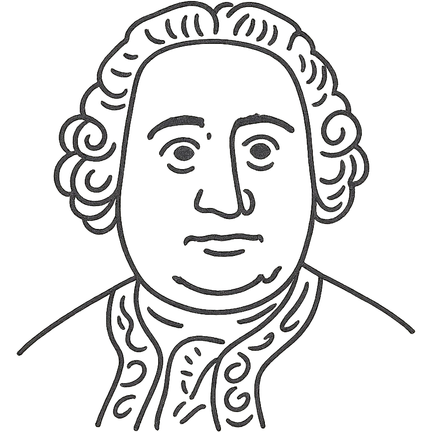 a hand drawn black outline portrait of philosopher David Hume with similar-sized eyes based a famous portrait of him emoji