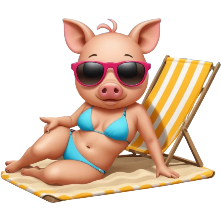 A pig in a bikini sun tanning on the beach ￼ emoji