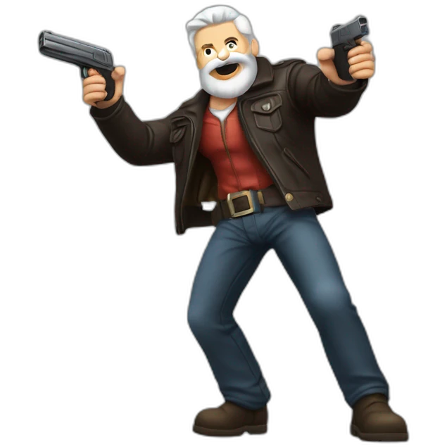 biff wiff santa beard wearing a leather jacket (full body, ios17)strandling a man and holding a pistol pointing it down at the head of a man laying on the ground emoji