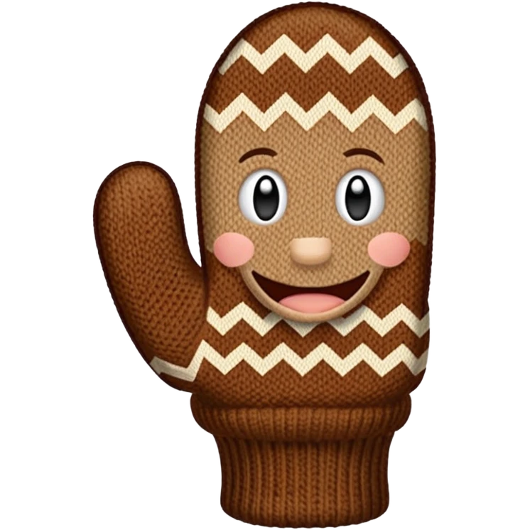 thumbs up fist in brown knit mitten with zig-zag beige pattern, no face emoji