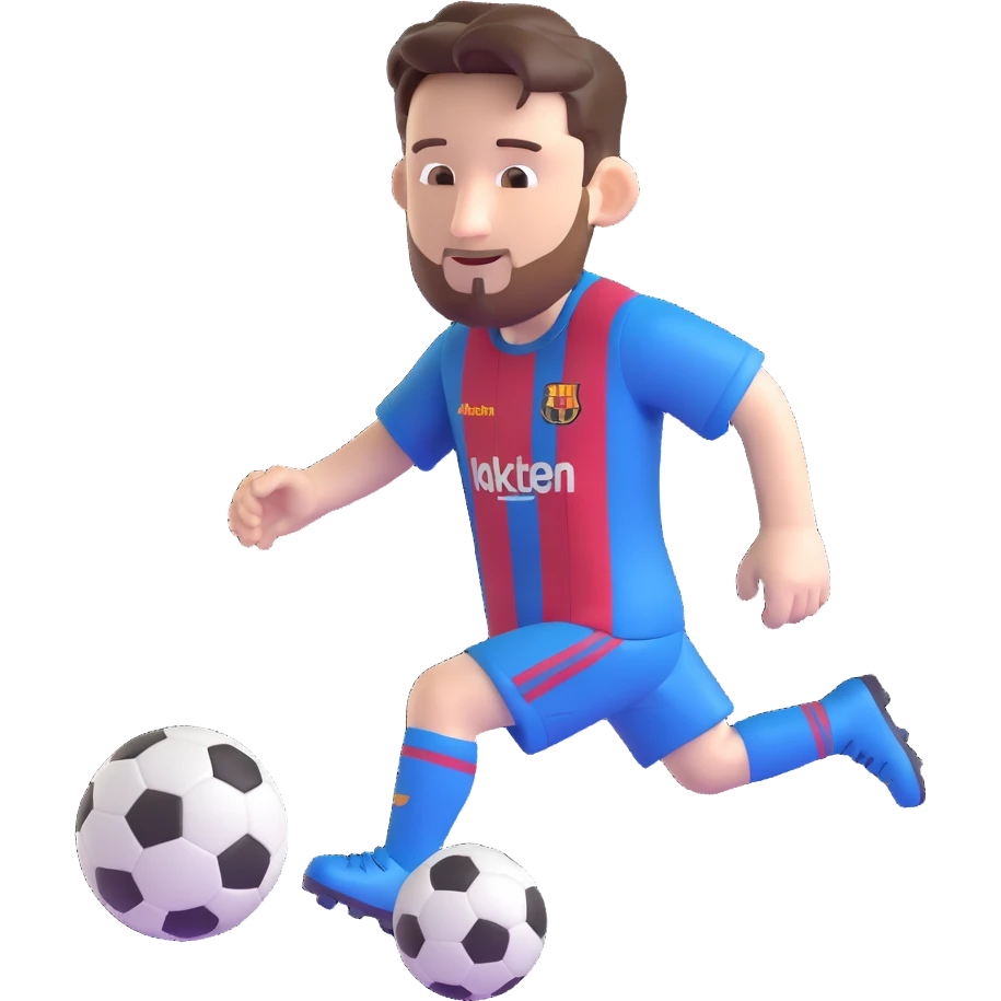 Messi dribbling a soccer ball, 3D emoji style emoji