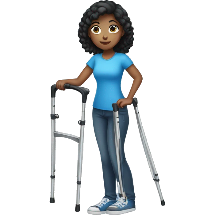 Black hair girl with blue eyes standing on crutches  emoji