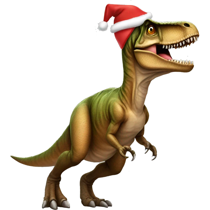 T. rex wearing a Santa hat emoji