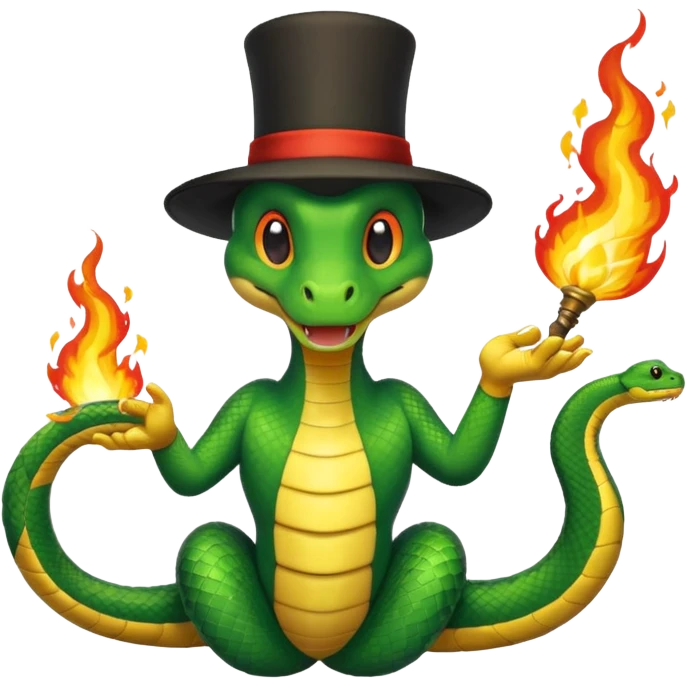 A snake wearing a magician’s hat throwing fire balls emoji
