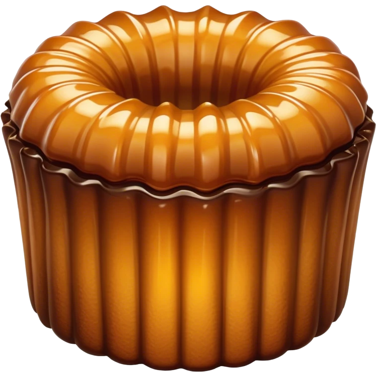 Cinematic rich cannelé, dark caramelized crust with a soft, custard-like interior, glossy finish, warm golden hues, elegant and indulgent. emoji