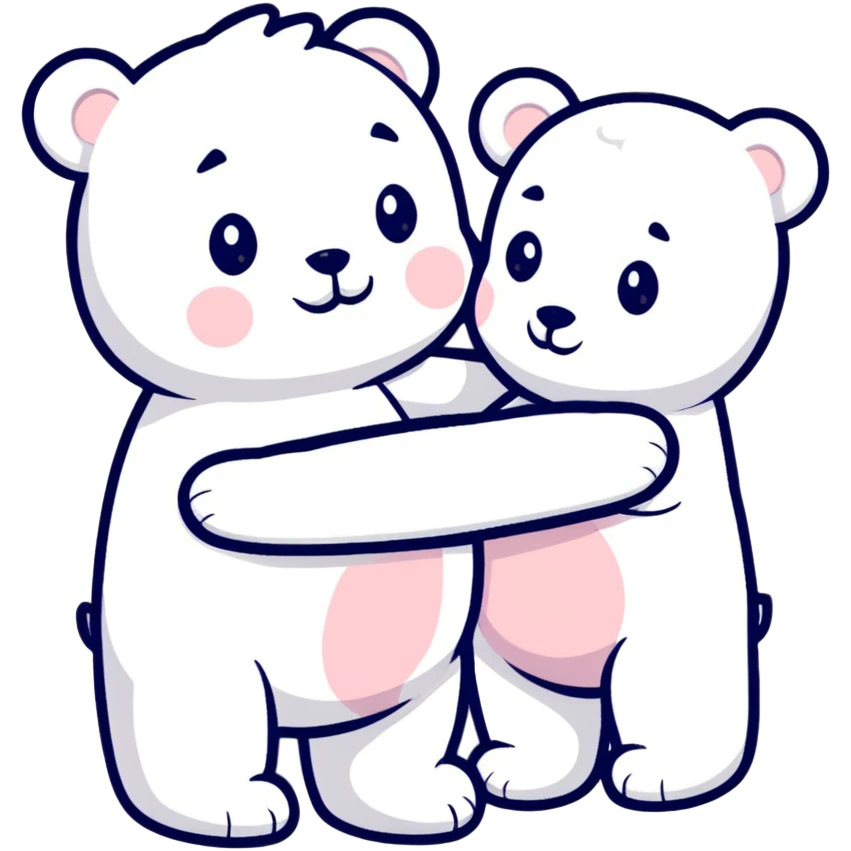 Two female white teddies hugging emoji